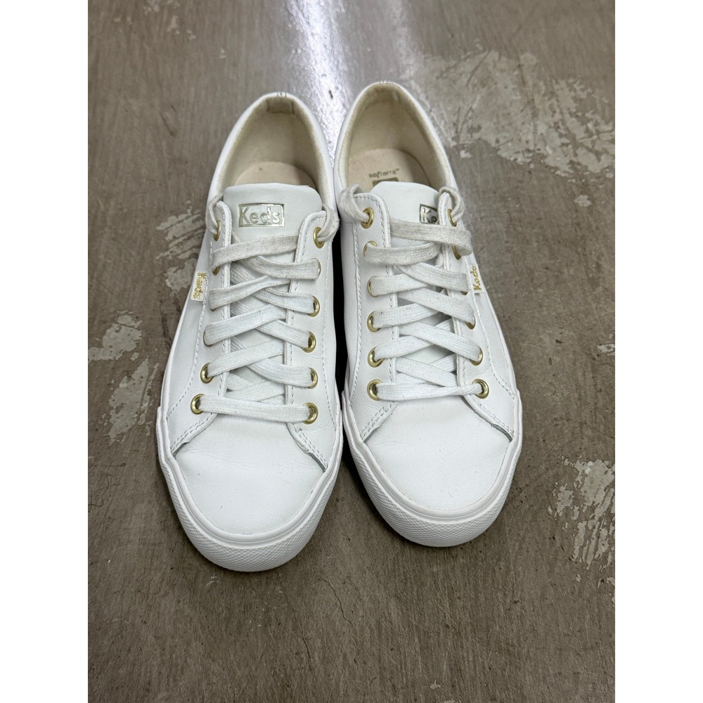 Keds Kickstart Sneaker Womens 7 White Good Leather Gold Accents WH63681